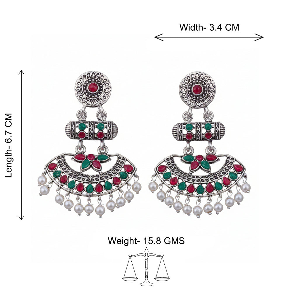 Pearl Cacade stone studded dangler earrings (Multicolored)