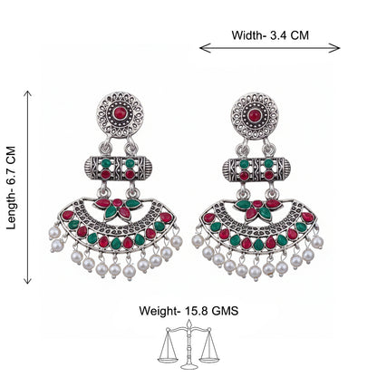 Pearl Cacade stone studded dangler earrings (Multicolored)