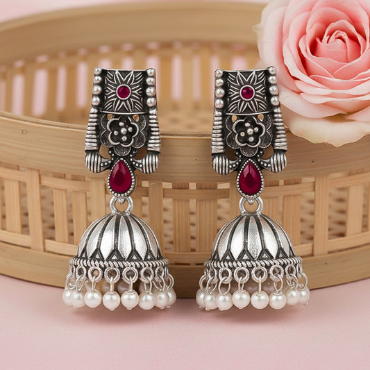 Temple bells jhumki earrings (Red)