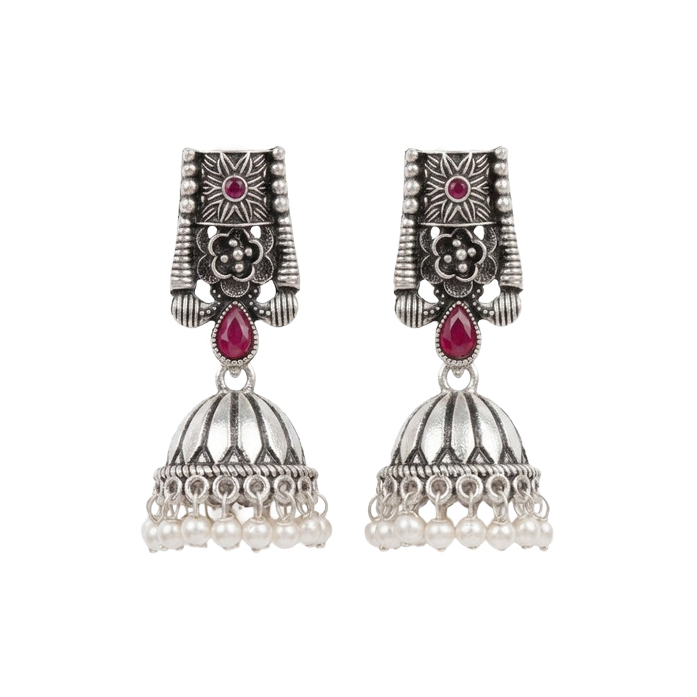 Temple bells jhumki earrings (Red)