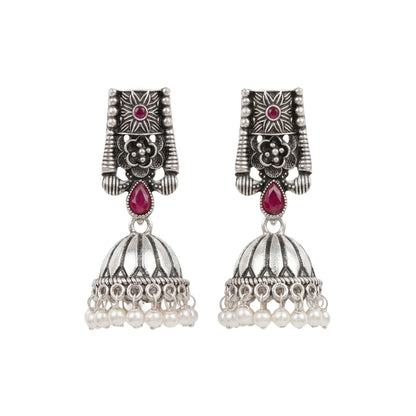 Temple bells jhumki earrings (Red)