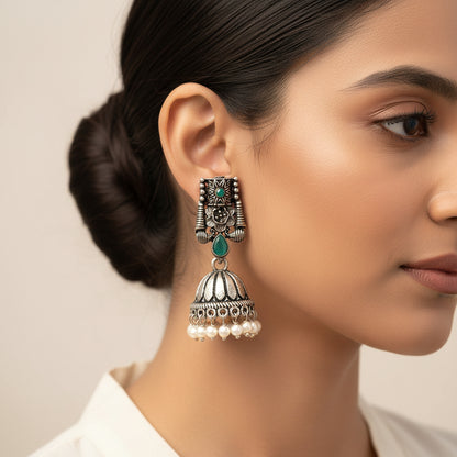 Temple bells jhumki earrings (Green)