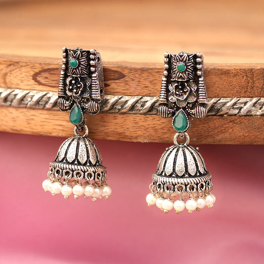Temple bells jhumki earrings (Green)