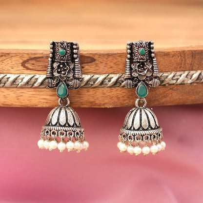 Temple bells jhumki earrings (Green)