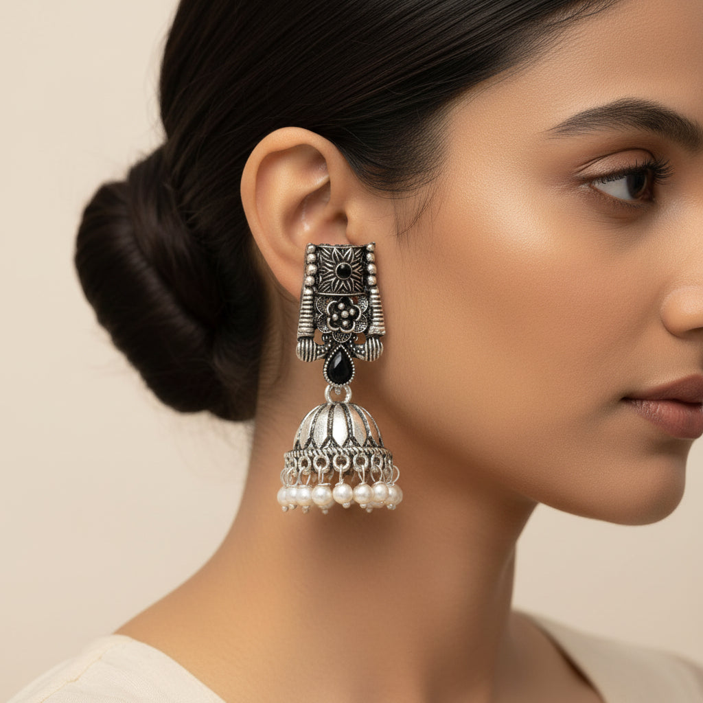 Temple bells jhumki earrings (Black)