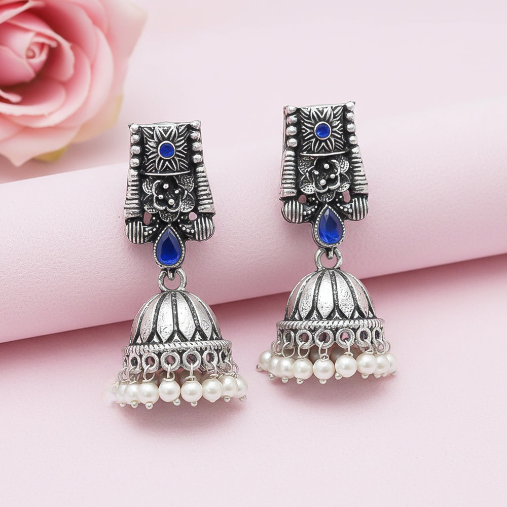 Temple bells jhumki earrings (Blue)
