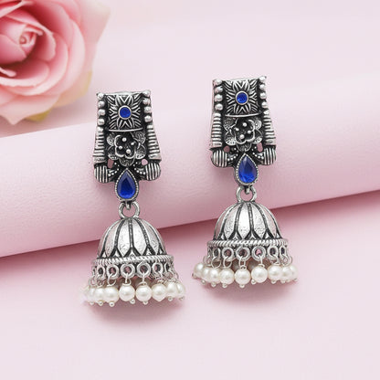 Temple bells jhumki earrings (Blue)