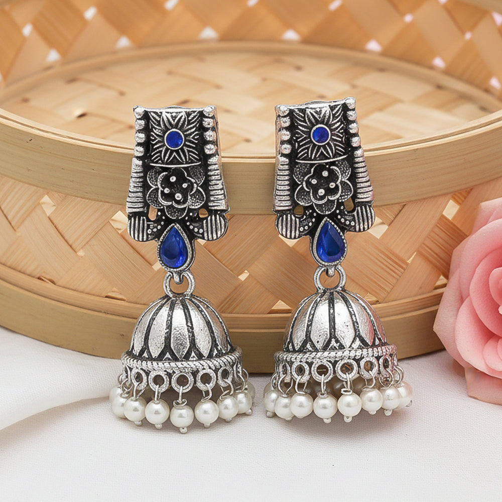 Temple bells jhumki earrings (Blue)