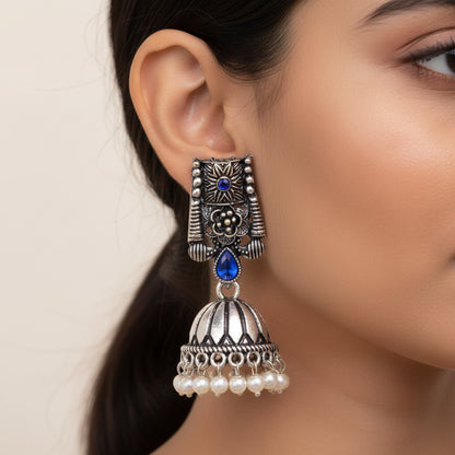 Temple bells jhumki earrings (Blue)