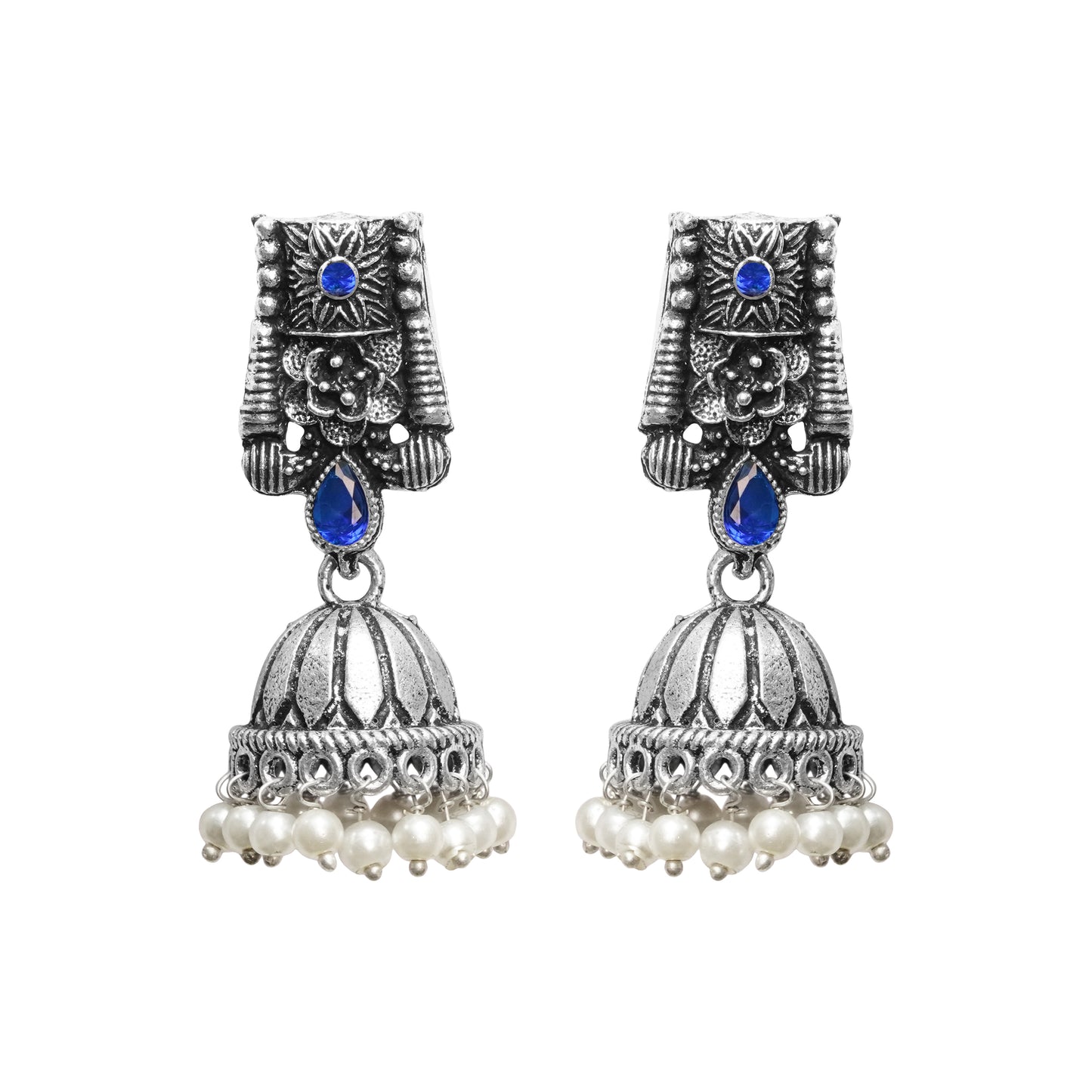 Temple bells jhumki earrings (Blue)