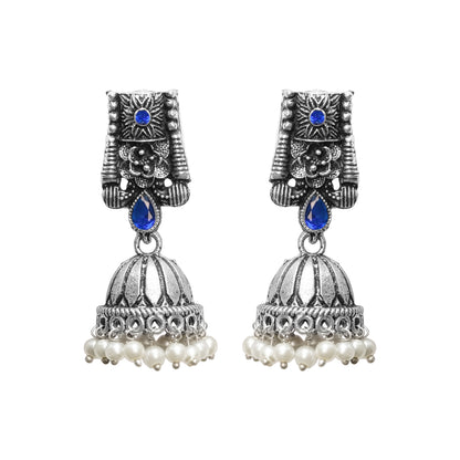 Temple bells jhumki earrings (Blue)