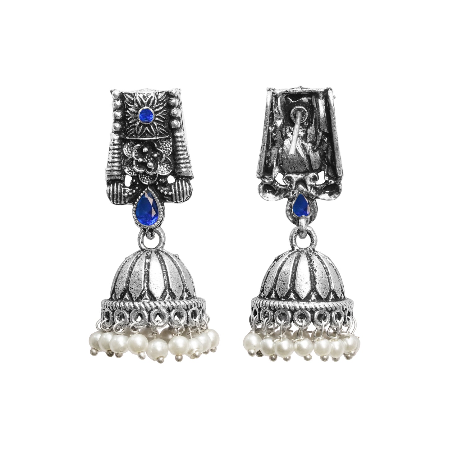 Temple bells jhumki earrings (Blue)