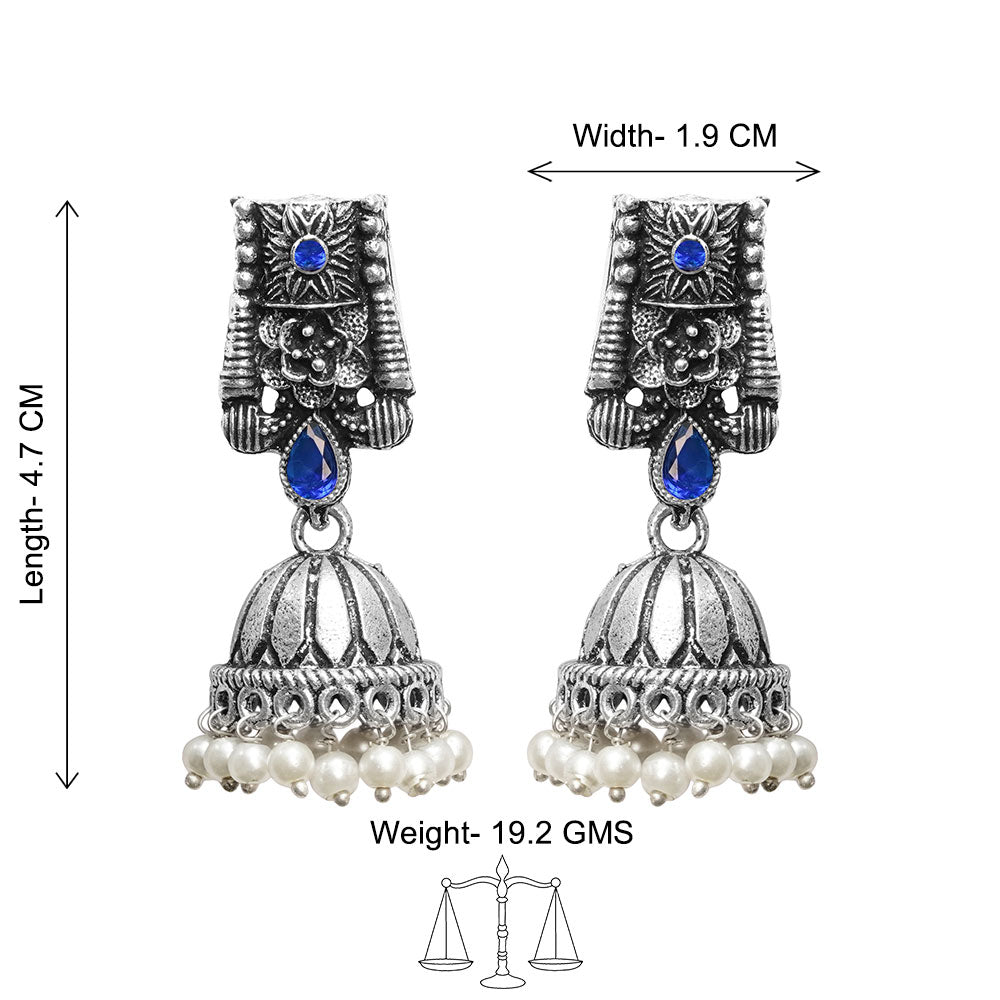Temple bells jhumki earrings (Blue)