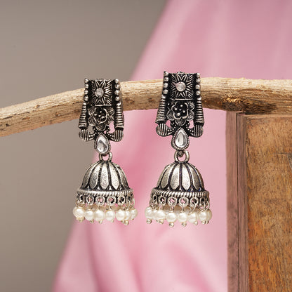 Temple bells jhumki earrings (White)