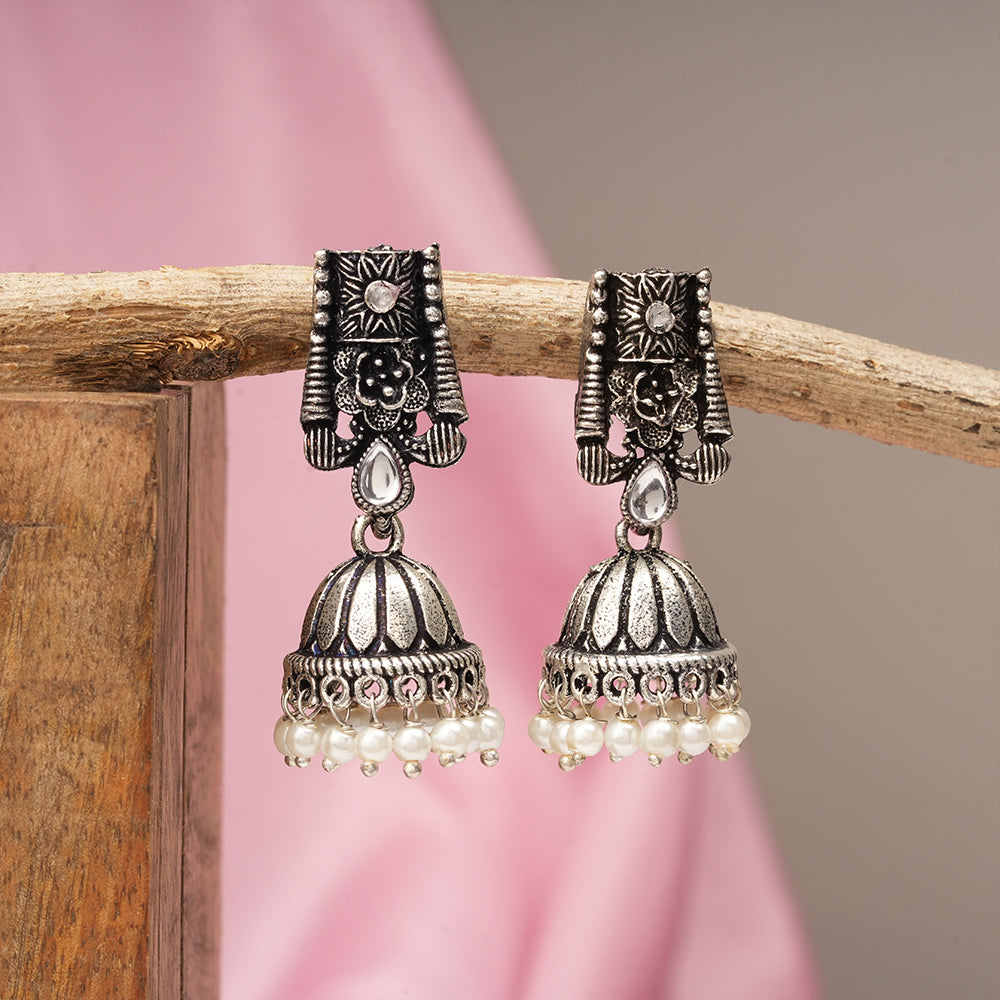 Temple bells jhumki earrings (White)