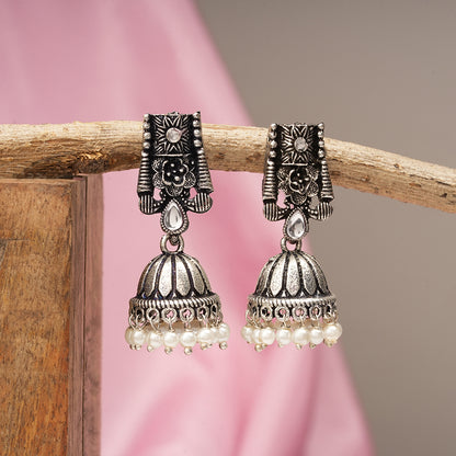 Temple bells jhumki earrings (White)