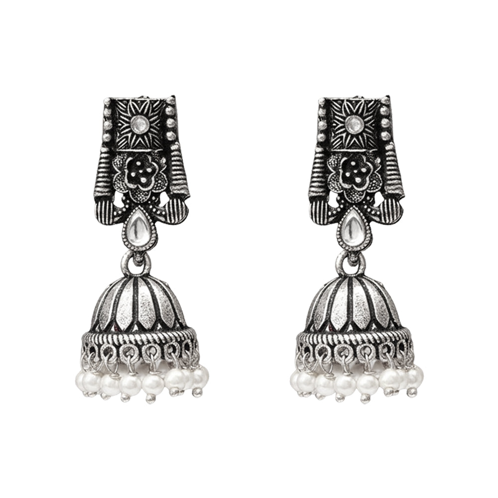 Temple bells jhumki earrings (White)