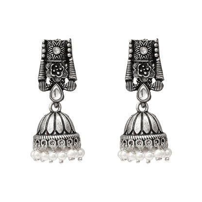 Temple bells jhumki earrings (White)