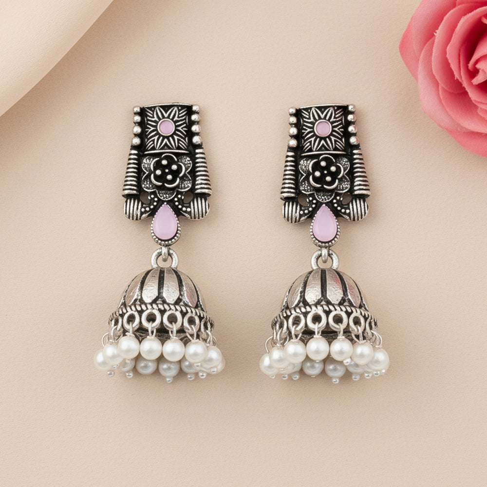 Temple bells jhumki earrings (Baby Pink)