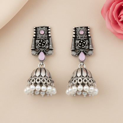 Temple bells jhumki earrings (Baby Pink)