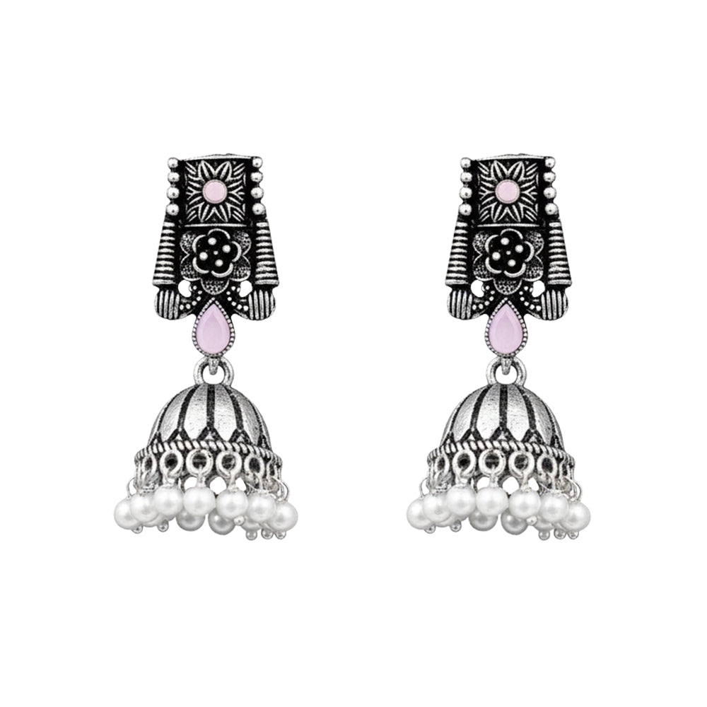 Temple bells jhumki earrings (Baby Pink)
