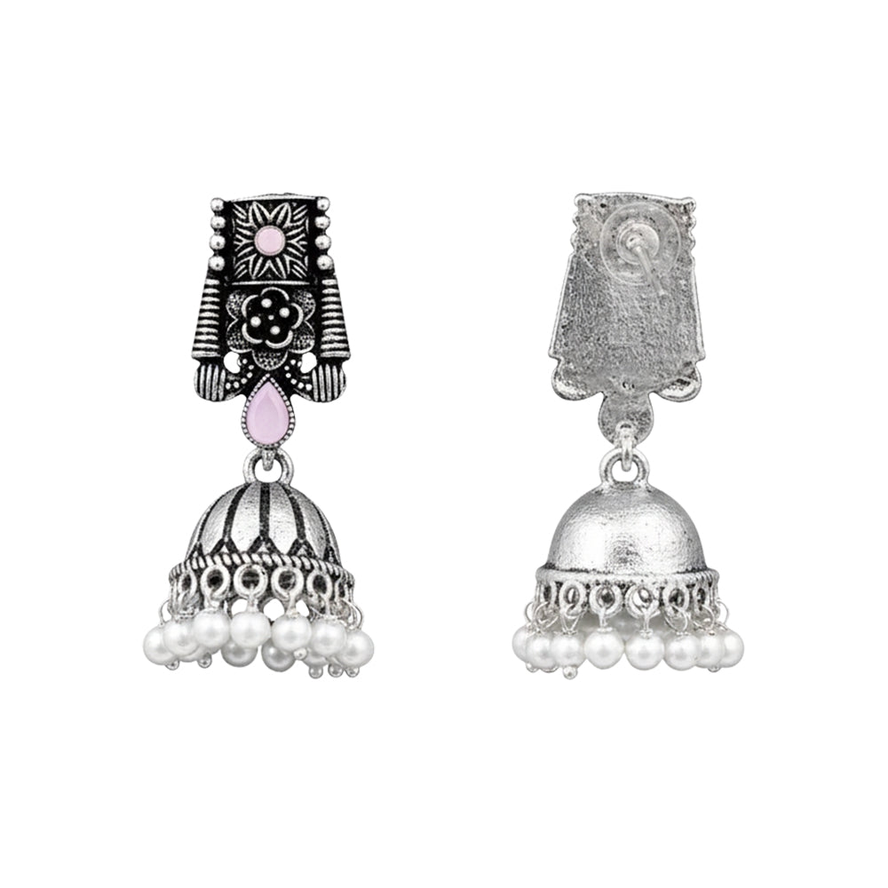 Temple bells jhumki earrings (Baby Pink)