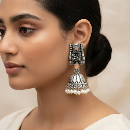 Temple bells jhumki earrings (Light Orange)