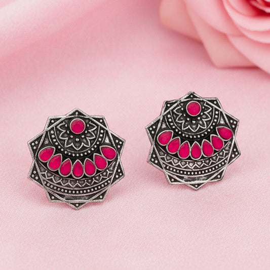 Mandala Hexa stud earrings (Red)