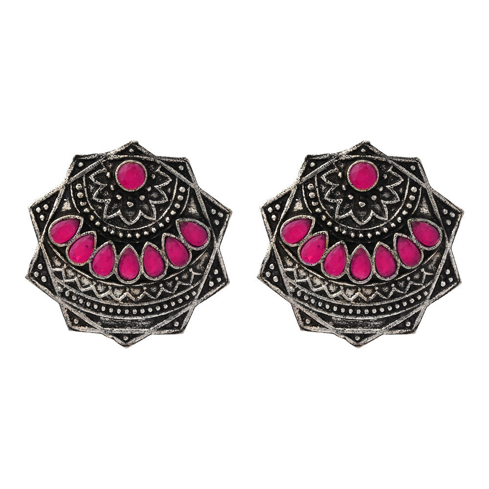 Mandala Hexa stud earrings (Red)