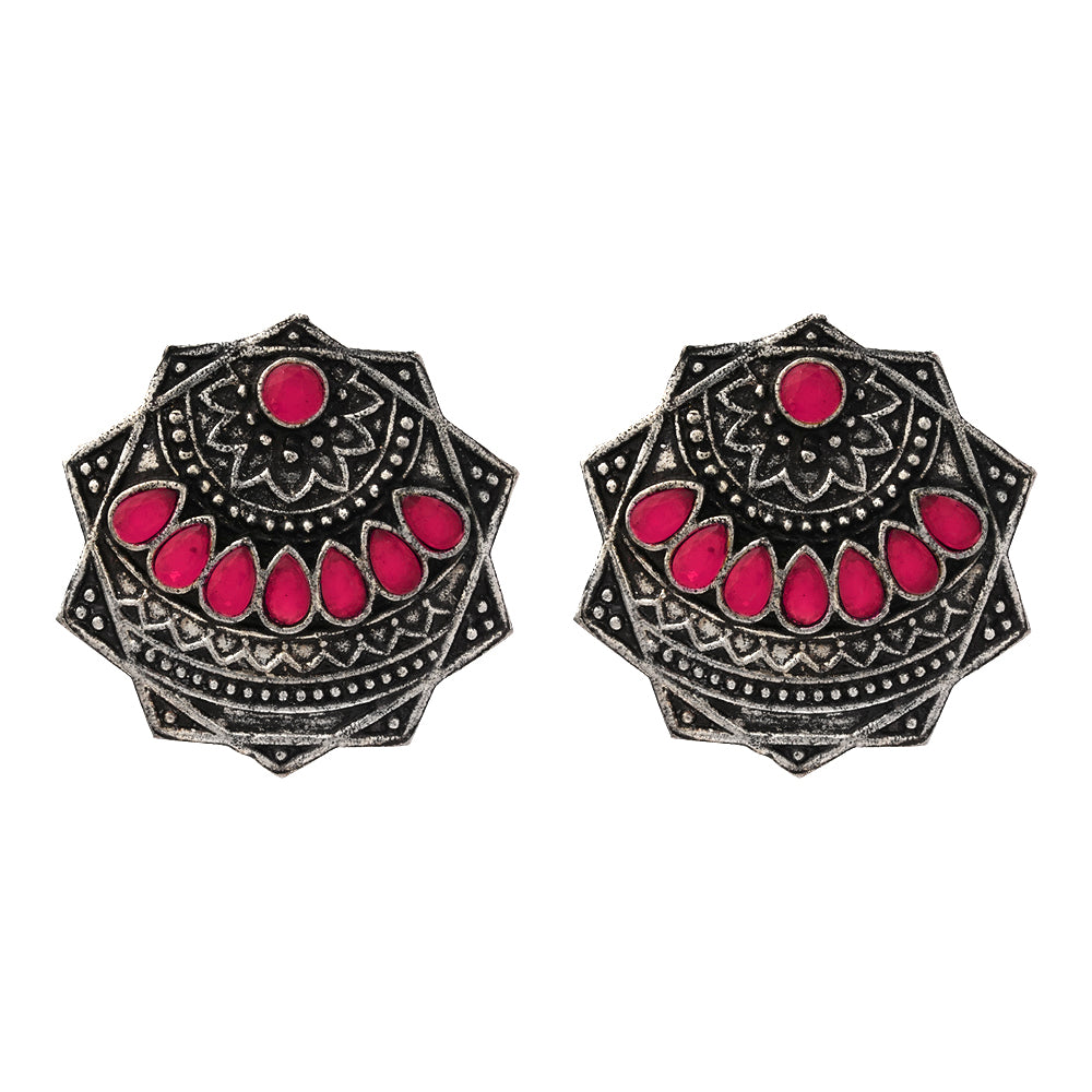 Mandala Hexa stud earrings (Red)