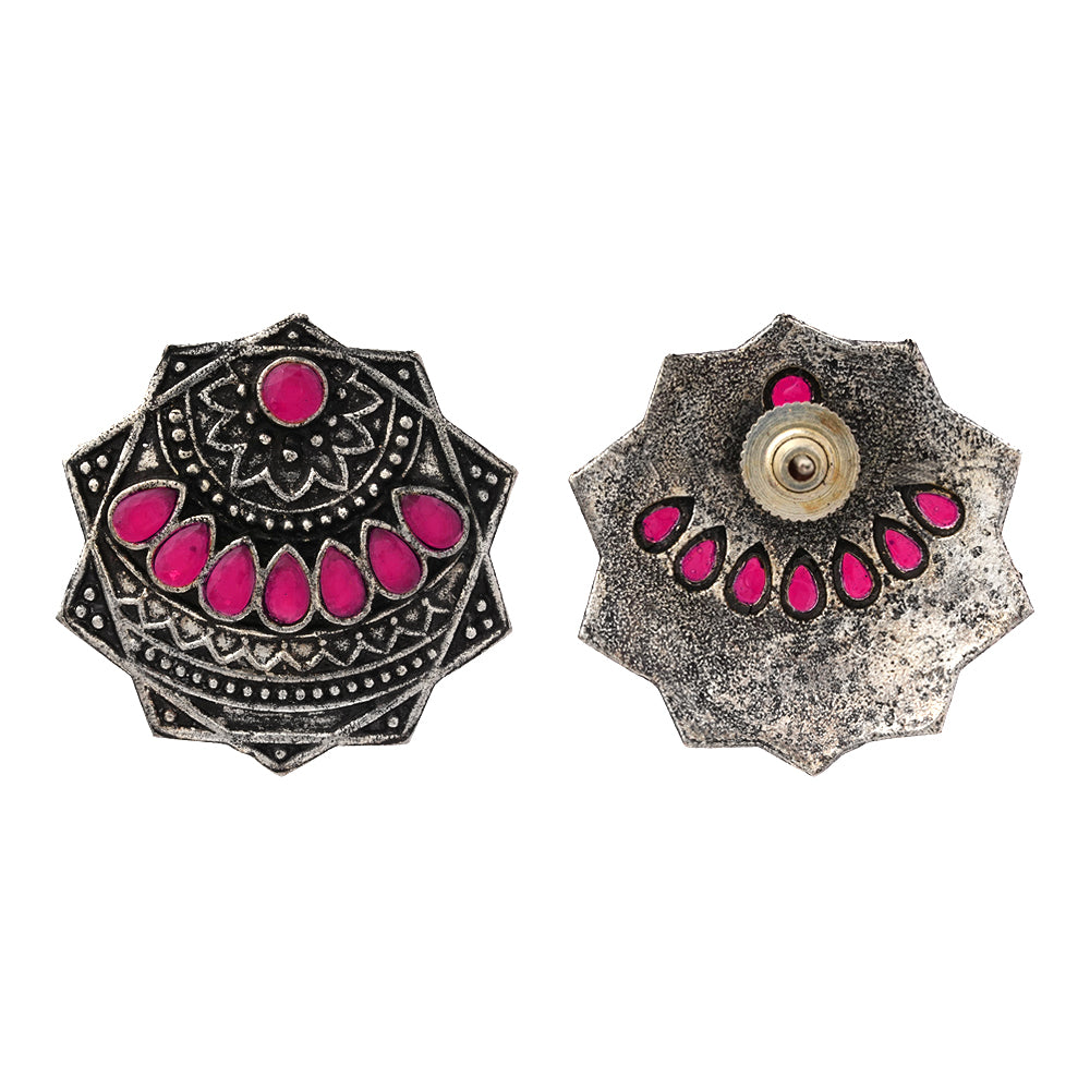 Mandala Hexa stud earrings (Red)