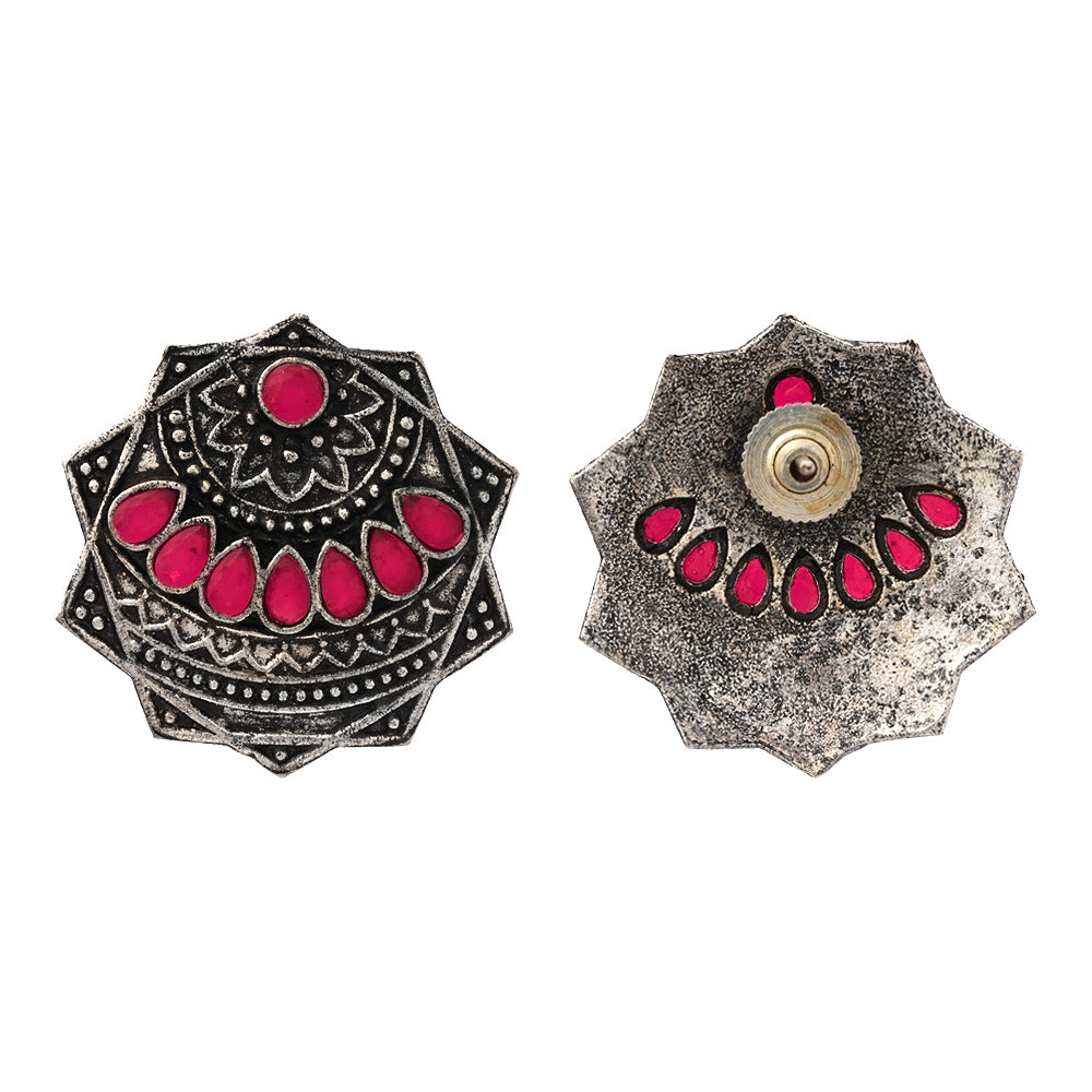 Mandala Hexa stud earrings (Red)