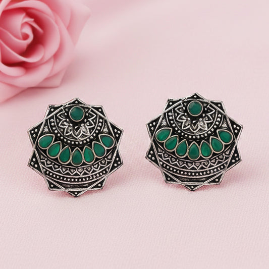 Mandala Hexa stud earrings (Green)