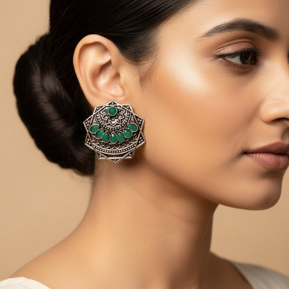 Mandala Hexa stud earrings (Green)