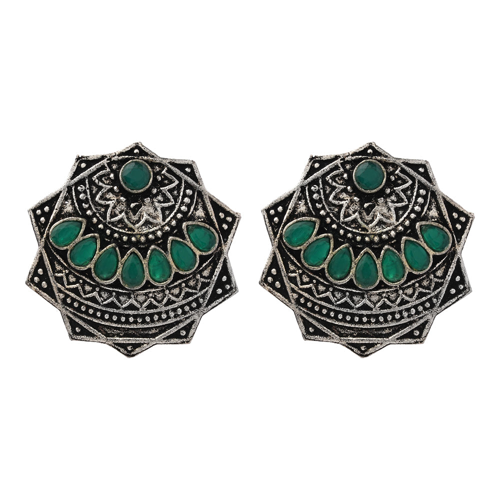 Mandala Hexa stud earrings (Green)
