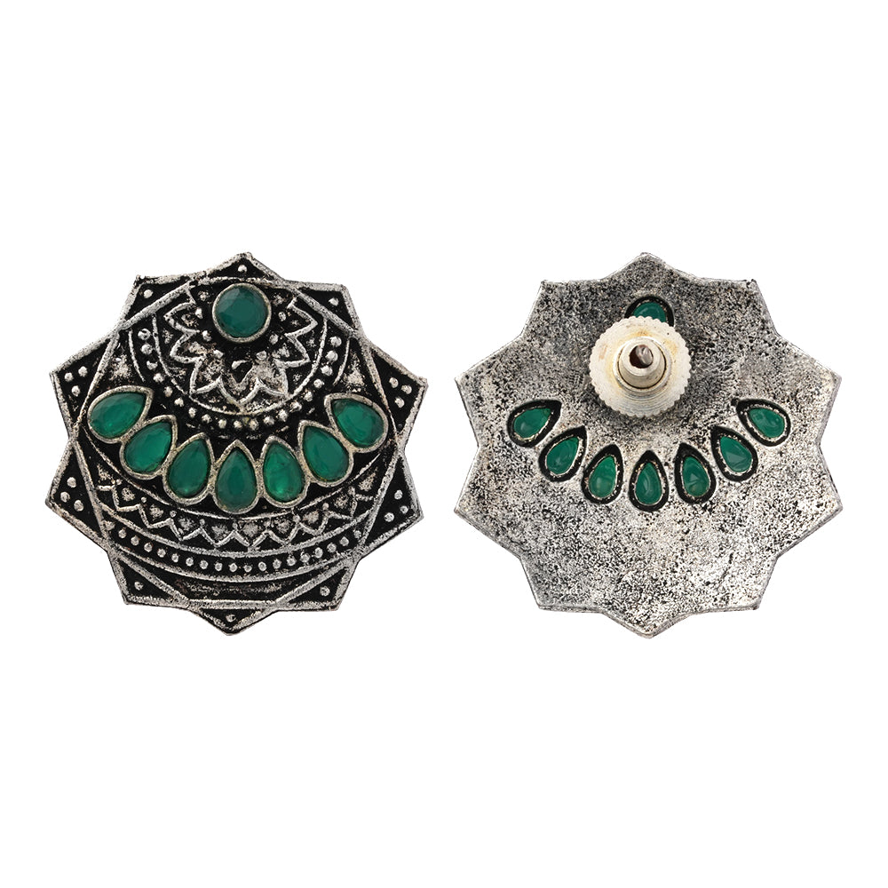 Mandala Hexa stud earrings (Green)