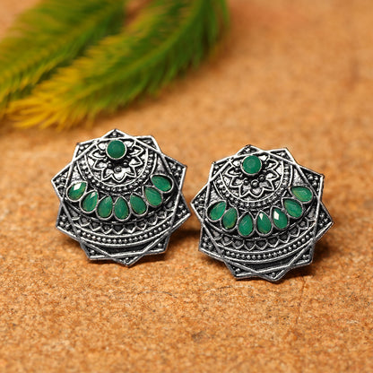 Mandala Hexa stud earrings (Green)