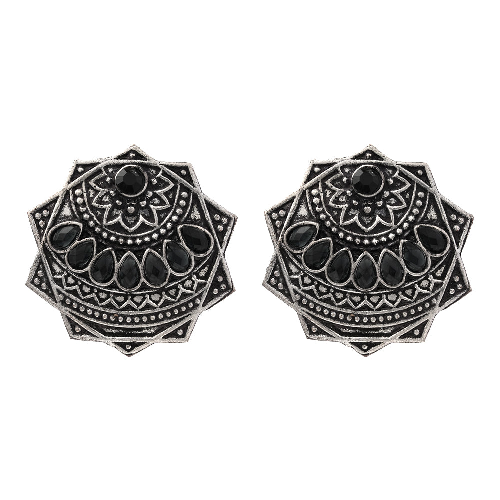 Mandala Hexa stud earrings (Black)