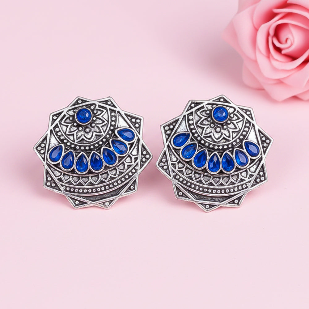 Mandala Hexa stud earrings (Blue)