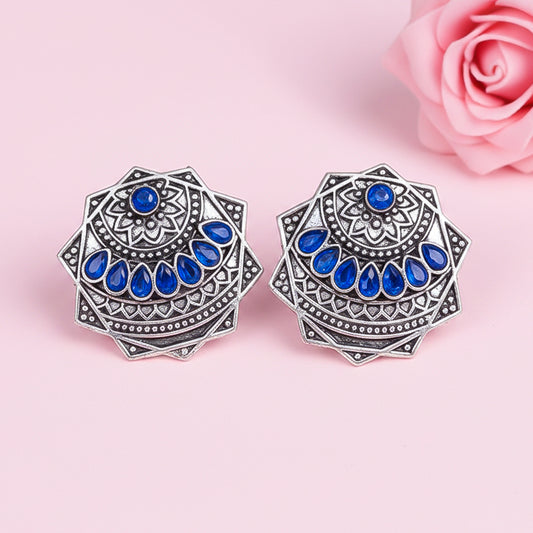 Mandala Hexa stud earrings (Blue)