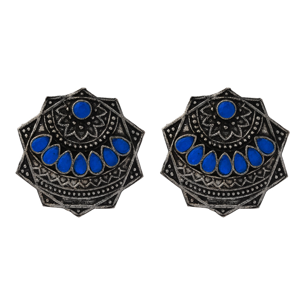Mandala Hexa stud earrings (Blue)