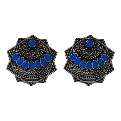 Mandala Hexa stud earrings (Blue)
