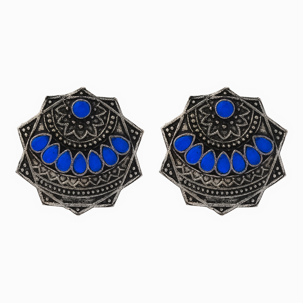 Mandala Hexa stud earrings (Blue)