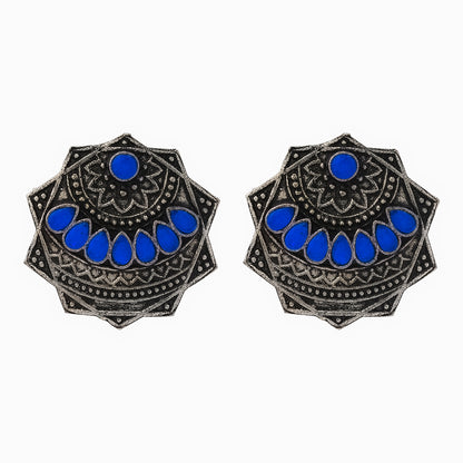 Mandala Hexa stud earrings (Blue)