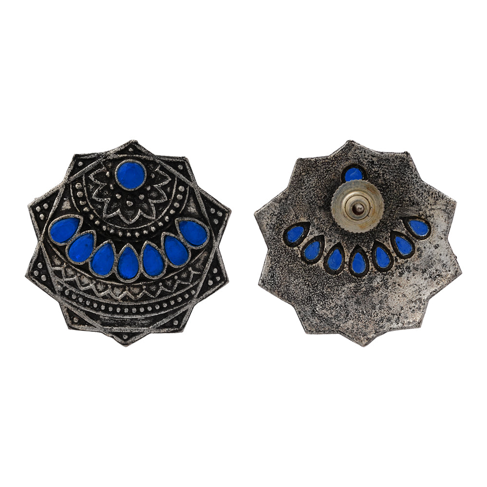 Mandala Hexa stud earrings (Blue)