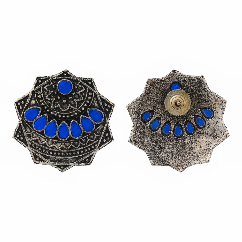 Mandala Hexa stud earrings (Blue)