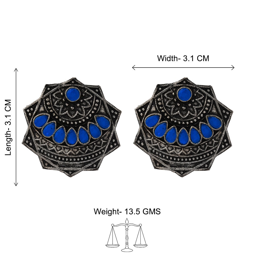 Mandala Hexa stud earrings (Blue)