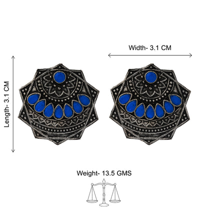 Mandala Hexa stud earrings (Blue)