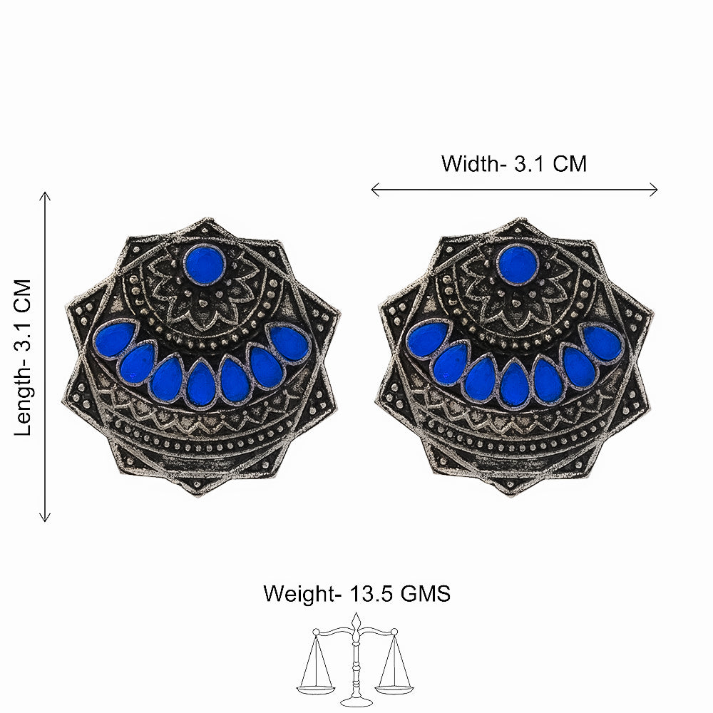 Mandala Hexa stud earrings (Blue)