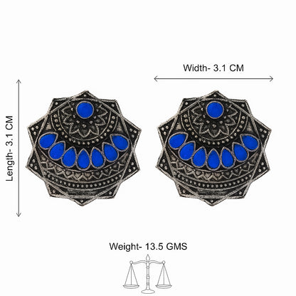 Mandala Hexa stud earrings (Blue)
